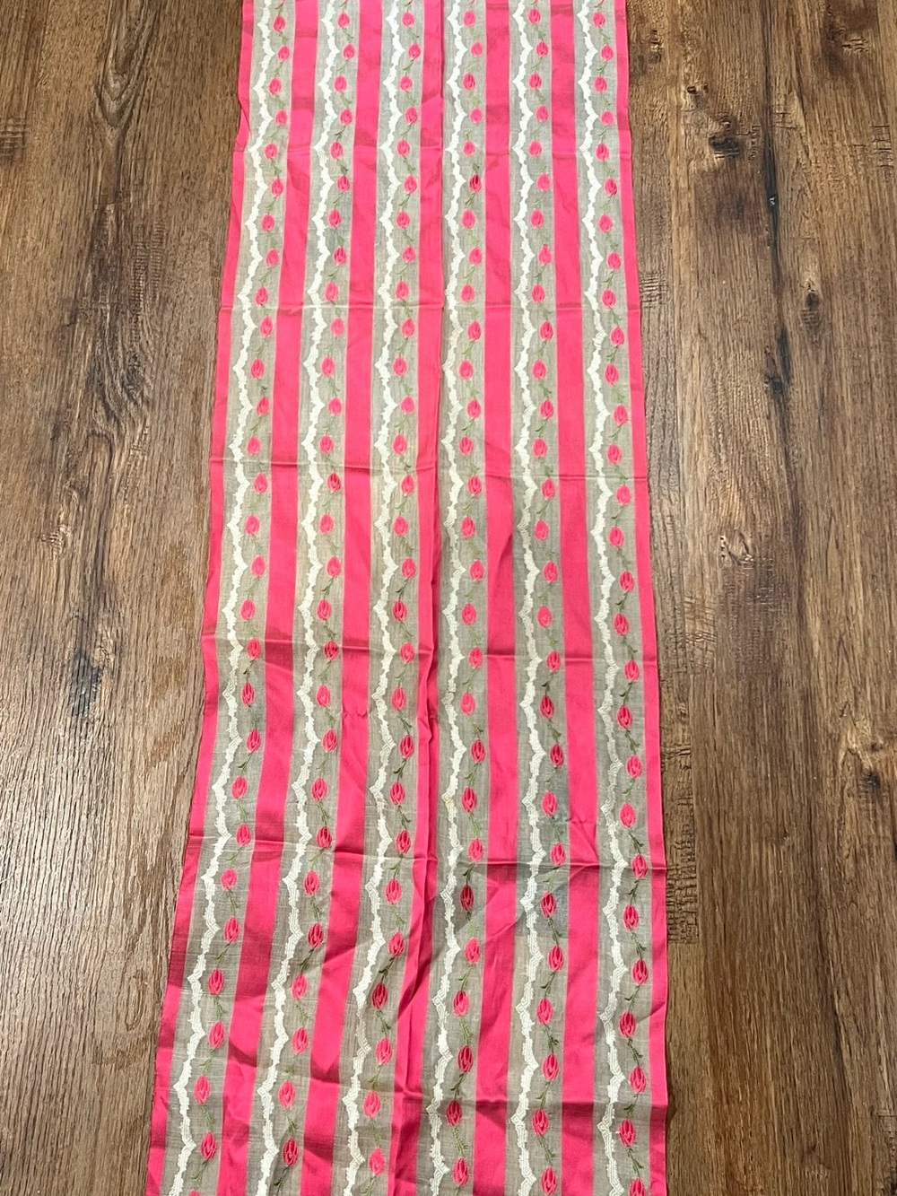 Bonwit Teller Pink Floral Stripe Embroidered Sheer Scarf